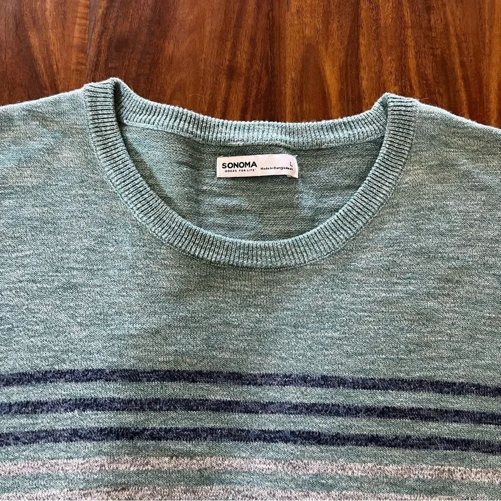 Sonoma Men’s Good For Life Supersoft Crewneck Sweater Blue Striped size large